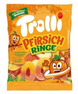 Жевательные конфеты Trolli Persikkarenkaat 150 гр