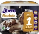 Подгузники Libero Newborn размер 1 2-5 кг 28 штук